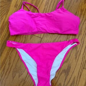 Vibrant Bright Pink Women's Bikini Set top and bottom size large l bathing swim